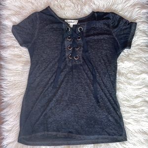 Cloudchaser Juniors Gray Lace-Up Front Tee